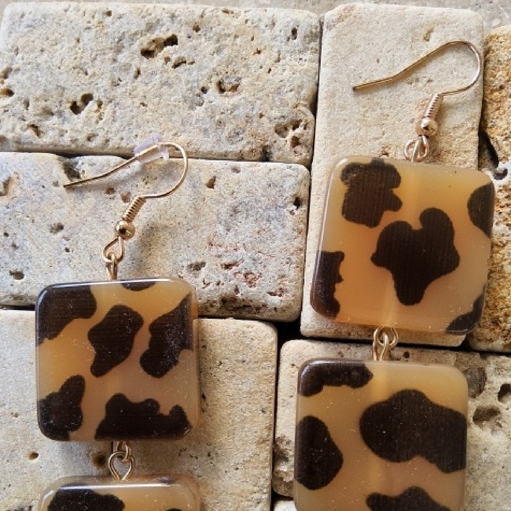 Plunder Design Leopard Print Square Dangle Earrings - Picture 3 of 3